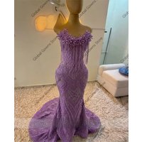 Purple Long Prom Dresses 2026 For Black Girls Corset Strapless Sequin Crystal Tassel Evening Gowns For Party Customized Robe De