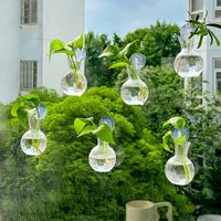 Must-have Hanging Suction Cup Glass Hydroponic Vase Gourd Shaped Planter for Pothos Indoor Window Home Desktop Decor Accessory