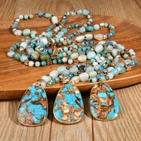 Bohemian Imperial Stone Pendant Long Necklace With Amazonite Hand-Knotted Sweater Chain The Perfect Gift For Women And Men