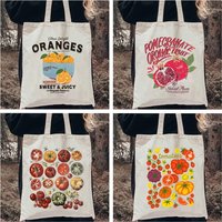 1 Stück süße Fruchtmuster Damen Einkaufstasche kein Reißverschluss Canvas Tasche Vintage Canvas Einkaufstasche Strandtasche für Reisen, Lebensmittelge