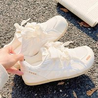Women's White Casual Shoes New Breathable Mesh Fashion Cross Tied Flats Lightweight Comfortable Soft Sole Vulcanized Shoes