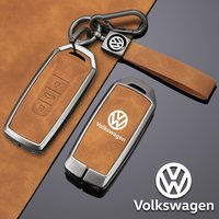 Zinc Alloy Leather Car Key Case Cover For VW Volkswagen Touareg EL 2018 2019 2020 2021 2019-2023 Keyless Keychain Accessories