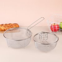 French Chip Frying Strainer Basket Stainless Steel Deep Fry Basket Household Kitchen Round Fryer Wire Mesh With Handle Colander