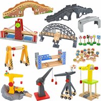 Wooden Train Track Racing Railway Toys All Kinds of Bridge Track Accessories fit for Biro Wood Tracks Toys for Children Gift