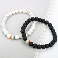 2pcs/set Colorful Beads Stretch Bracelet Black and White Natural Stone Couple String Friendship Fashion Jewelry Gifts