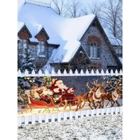VIKAMA Christmas Banner, Christmas Santa, Reindeer Sleigh, Hanging Background, Family, Outdoor, Holiday, Winter Party Decoration