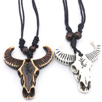 Men's Necklace Cow Skull Pendant Cool OX Head Choker Retro Jewelry Tribal Style Imitation Yak Bone Necklace Amulet Gift