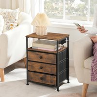 Bedside Table with Charging Station End Table with 3 Fabric Drawers Sofa Side Table with USB Ports and Socket Nightstand