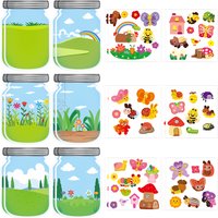 12Pcs DIY Spring Insect Jar Sticker Set Cardboard Scene Nature Insect Butterfly Bee Decal for Spring Theme Party School Activity