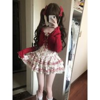Fashion Design Slim Print Lace 3-piece Set Women Sweet Casual Lovely Patchwork Cake Skirt Suit Spring Kawaii Warm New Outfits