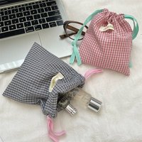 New Plaid Storage Drawstring Bag Women Cosmetics Lipstick Storage Pouch Cute Makeup Bag Christmas Gift Candy Jewelry Organizer