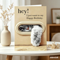 Cute Cat Birthday Card with Envelope - Charming Cartoon Animal Greeting Card for All Ages, Perfect Gift Idea, cardstock paper