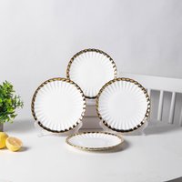 2/4pcs 7.5-Inch Electroplated Gold-Rimmed Ceramic Plate- Lace-Edged Salad Plate, Oven, Dishwasher and Microwave Safe