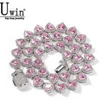 Uwin 10mm Heart Cubic Zircon Necklaces For Womans 6 Colors Iced Out CZ Tennis Chain Fashion Choker Jewelry For Christmas Gift
