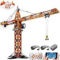 1288PCS City Tower Crane Building Blocks MOC Remote Control Hanging Tower Derrick Brick Modular Model Toys For Boy Birthday Gift