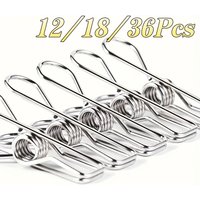 12/18/36Pcs Stainless Steel Clothes Pegs, Rustproof Spring Clips for Laundry, Kitchen, Travel, Office and Outdoor Daily Use