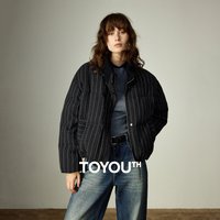 TOYOUTH Women Down Jackets 2025 Winter New Loose Puffer Style Striped High Intellectual Knitted Stand Collar 90% Down Outerwear