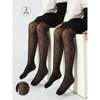 2-Pack Children's Tights, Summer Girls' Matching Jk Skirt Dance Pants, High Elasticity with Heart Pattern, Suitable for Daily Wear
