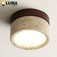 Japońska lampa sufitowa LED z żółtego travertynu w stylu Wabi Sabi, lampa sufitowa z kamienia jaskiniowego do dekoracji domu, korytarza, przejścia, garderoby, sypialni.