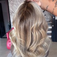 Brown Mix Ash Blonde Ombre Highlight Human Hair Wig with Dark Roots Lace Frontal Transparent Swiss Lace Natural Colored Wig