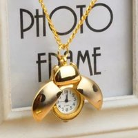 New Fashion Golden Beetle Pocket Watch with Chain Cute Small Ladybug Necklace Pendant Clock for Adult Children