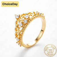 Elegant 18K Gold Plated Luxury Crown Zircon Ring, Stylish Women's Wedding Party Gift Accessories Jewelry