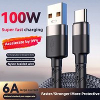 100W USB C Fast Charging Cable 6A Nylon Braided Type C to USB High Speed Data Sync Wire for Mobile Phone Quick Charger Cord