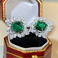 Luxury white gold Earrings Women's Sugar Tower Emerald solid platinum PT950 Full Diamond Inlaid Earrings Banquet Style