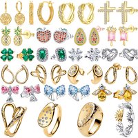 S925 Silver Golden Plated Paved Gem Bee Clover Stud Hoop Earring Minimalist Sweet Romantic Band Stackable Ring DIY Fine Jewelry