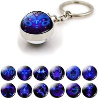 Glass Ball Pendants 12 Constellation Keychain Creative Gift for Women Men Zodiac Sign Metal Keys Ring Fashion Bag Accessories