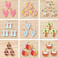 10pcs Cute Mix Enamel Summer Beach Swimsuit Bikini Drink Charms Pendants for Jewelry Making Necklaces Earrings DIY Crafts Supply
