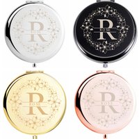 Personalized floral wreath initial portable mirror, custom engraved with initials and name, foldable double-sided mirror