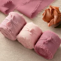 3Roll/5m Handmade Frayed Edged Satin Chiffon Silk Ribbon Wedding Invitation Cards Wrapping Bouquets Gifts Packing Party Decor
