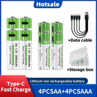 Piles rechargeables AA/AAA 1,5 V, piles alcalines AA/AAA, 3800-3000 mAh, pour lampes de poche, jouets, horloges, lecteurs MP3