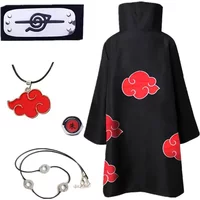 Cartoon Embroidered Standing Collar Red Cloud Cloak Robe Costume Men Kid Halloween Role Play with Rings Headdress Necklace Props
