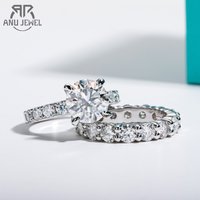 AnuJewel 3.5ct Main Stone D Color Moissanite Diamond Engagement Eternity Band 925 Sterling Silver Rings Set For Women