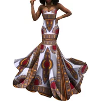 Summer Strapless Floor-Length Wedding Dresses African Wax Cotton Fashion Java Style Evening Party Lady Clothing WY5479
