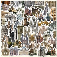 50-Pack Vintage Medieval Castle Building Stickers - Waterproof Decor for Hand Account, Bike & DIY Crafts(Anime Worlds Store)