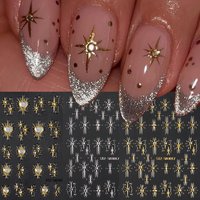 2/3 pcs 5D Embossed Diamond Golden Silvery Stars Nail Decals Shiny Starlight Love Heart Self-Adhesive Nail Art Design Nail Decor