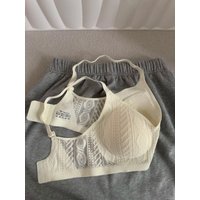 Wireless Lace Bra Women's Integrated Fixed Cup Seamless Bra Large Chest Gathered Sexy Style Nylon Fabric V Neck