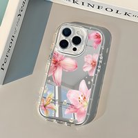 Elegant Pink Lily Flower Pattern Mirror Soft Phone Case For iPhone 17 16 15 14 13 12 11 Pro Max Air X XR XS 7 8 Plus Back Cover