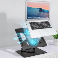 Czarny stojak ze stopu aluminium 360 ° Obrotowy uchwyt z 2 wentylatorami chłodzącymi, ergonomiczna konstrukcja do laptopa/tabletu.