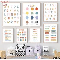 1pc English Education Poster Alphabet Number Color Shape Wall Art Prints Canvas Painting Wall Pictures Bedroom Classroom Decor