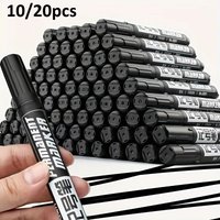 10/20pcs Permanent Marker Set, Waterproof Black Ink High-Capacity Oil-Based Pens, Office Supplies for Multi-Surface, Graffiti