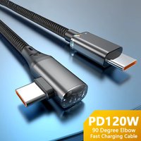 L-Shape Right Angle USB-C to C Fast Charge Cable 120W PD Nylon High Speed Data Sync Cord For IOS Android Cellphone Laptop Gaming