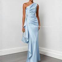 Elegant Evening Dress Light Blue One Shoulder Satin Formal Long Mermaid Gown for Women Prom Wedding Guest Customized