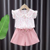 Summer Children's Suit for Girls Cute Flower Print Short Sleeve T-shirt And Shorts 2PC Set Casual Outfit Baby Kids Clothing