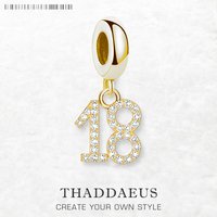 Gold Plated Dangle Charm Pendant Number 18 Women Men 925 Sterling Silver Trendy Jewelry Gift