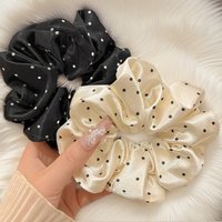 1/2/12Pcs Elegant Hair Scrunchies Women Satin Luxury Ties Dot Elastic Headwwear Ponytail Accessories Casual Cute Beige