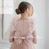 Pink Flower Girl Dresses Tulle With Bow Half Sleeve For Wedding Birthday Party Banquet Princess Gowns